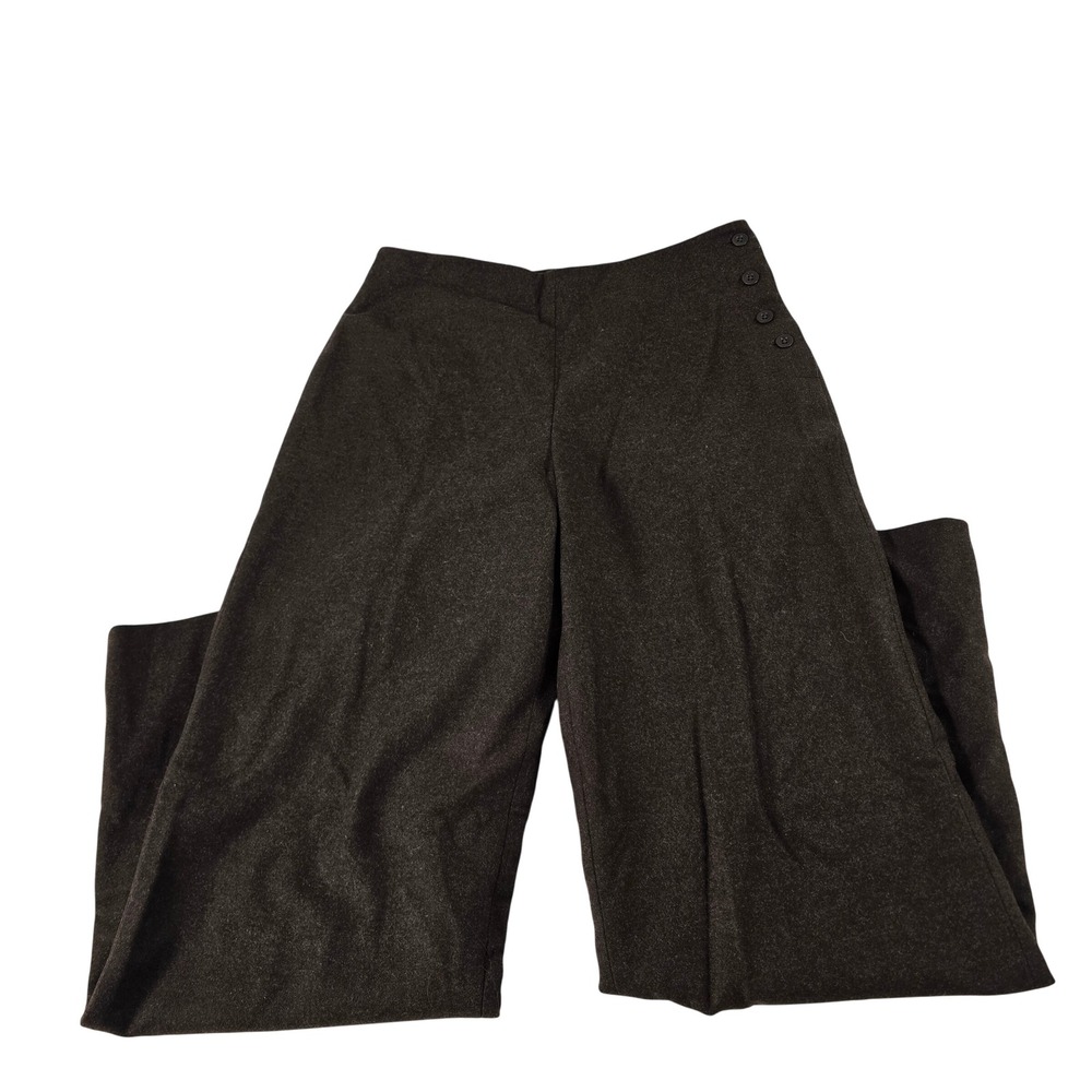 J.Crew Womens Brown Wool Cashmere Blend Wide Leg Side Button Trousers Size 8